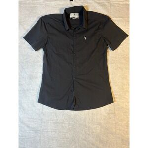 FATHER SONS Stretch Slim Fit Black Short Sleeve Button Down Shirt Mens XL
